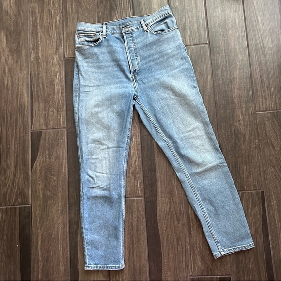 RE/DONE Comfort Stretch High Rise Ankle Crop Jeans in Hazy Indigo Sz 31 - Picture 4 of 12